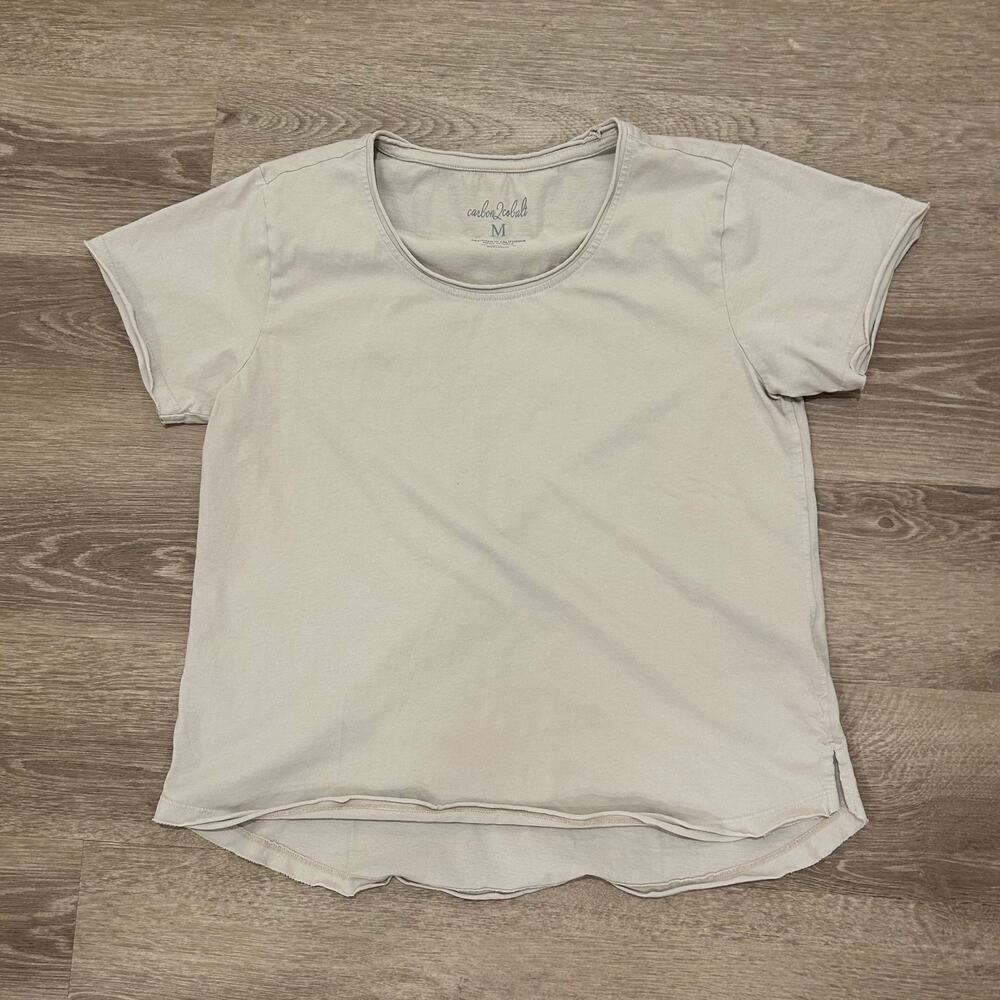 Carbon2Cobalt 100% Organic Cotton Raw Hem T Shirt Cream Tan Hi-Low M